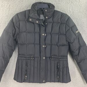 Steve Madden Womens Jacket Puffer Down Sz L Black Nylon Zipper Quilted
